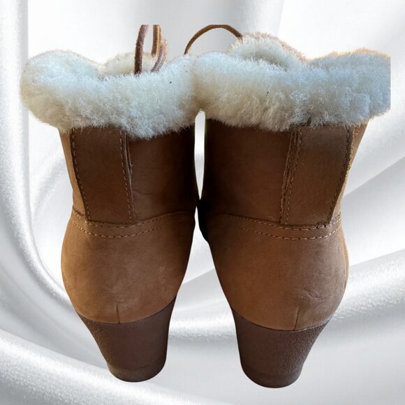 UGG Jeovana Waterproof Wedge Ankle Boots Women Size 9.5 Tan Chestnut Suede - Picture 7 of 14